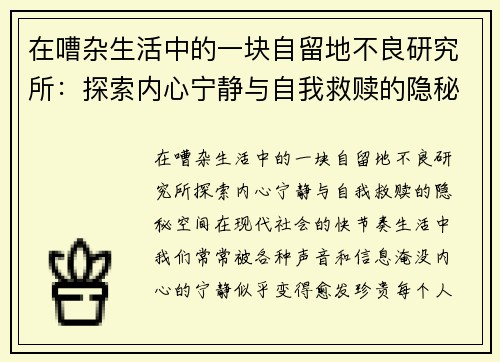 在嘈杂生活中的一块自留地不良研究所:探索内心宁静与自我救赎的隐秘空间 在嘈杂生活中的一块自留地不良研究所:探索内心宁静与自我救赎的隐秘空间